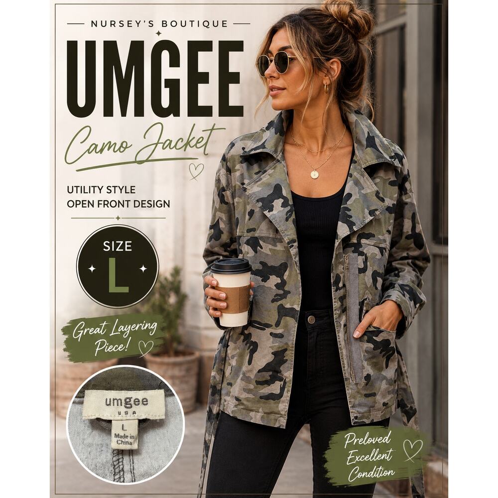 Umgee USA Camo Utility Jacket Large Open Front Military Lightweight
